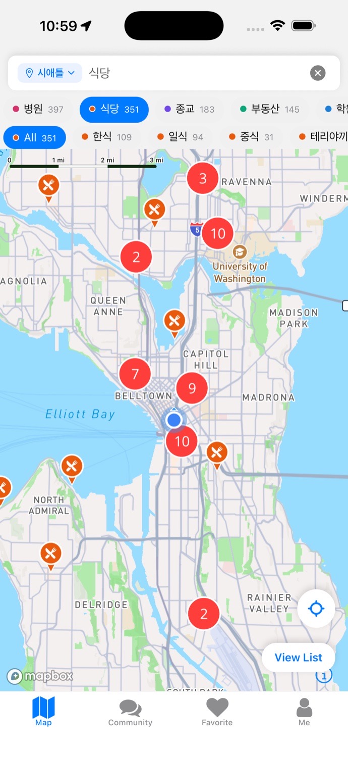 Category filtering on the map